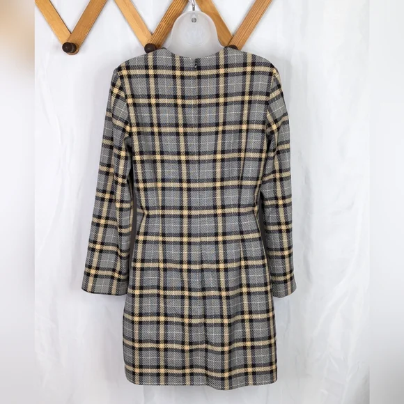 H&M Plaid Checkered Long Sleeve Mod Shift Dress - Size Small - Picture 3 of 8